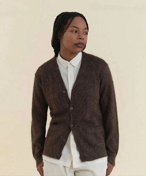 IOAN Industry of All Nations Undyed Alpaca Cardigan in Cacao Brown Size XL